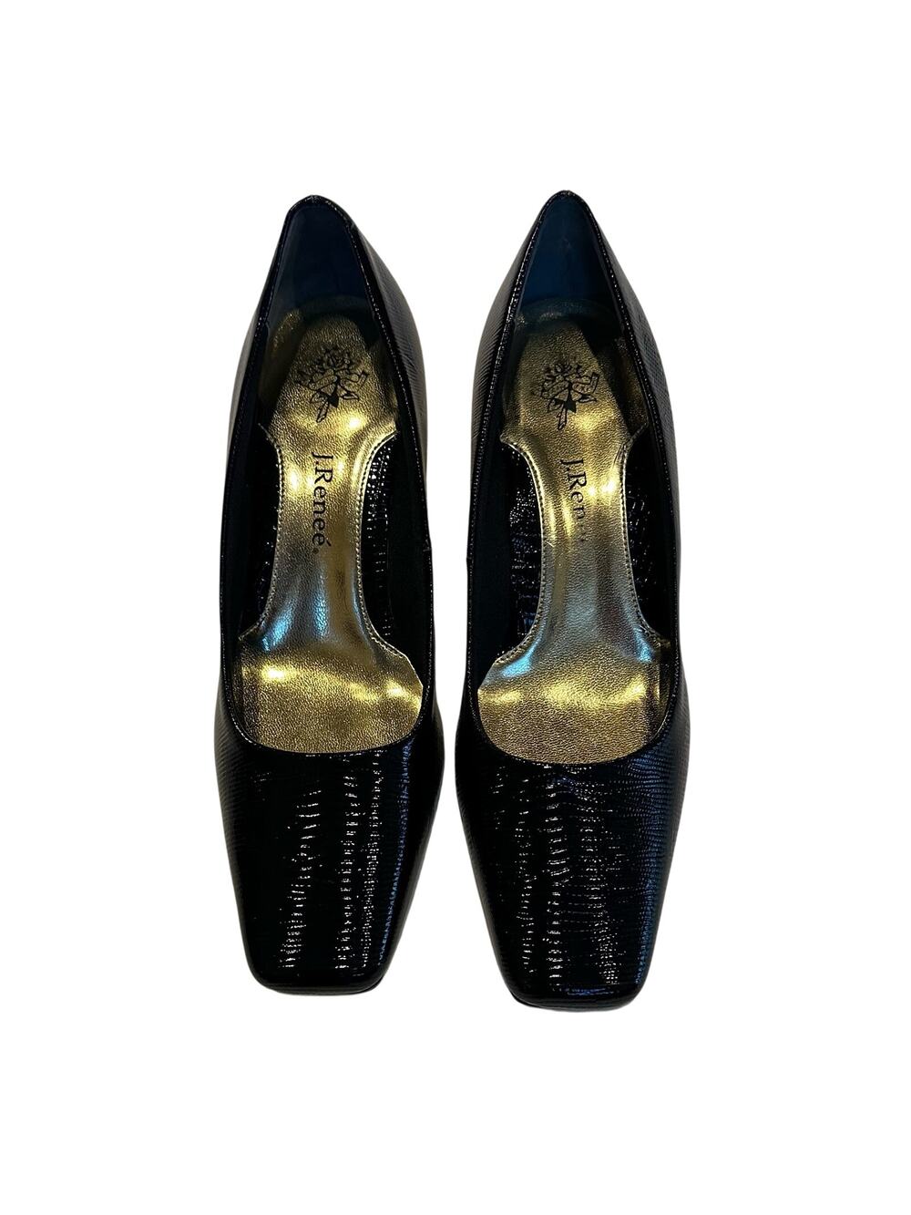 J.Renee Mary-LPBLK Mary Lizard Print Women's 7.5M Square Toe 2.5” Heels Black